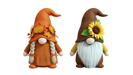 Autumn Gnomes with Fall Leaves and Sunflower Decorations