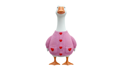 Goose Wearing a Pink Knitted Cardigan with Hearts