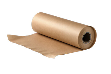 A large roll of kraft paper is unspooling on a dark surface, casting a shadow