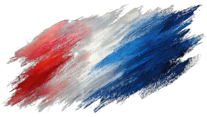 Textured strokes of red, white, and blue paint on black