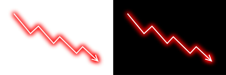 Falling down line arrow graph with red neon glow effect business loss concept, stock market investment downward direction, financial loss, stock market crash, decrease trading. Vector illustration. © LionStudio