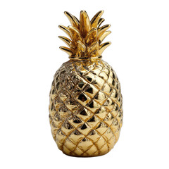 Gleaming metallic pineapple sculpture with intricate diamond-patterned texture, isolated