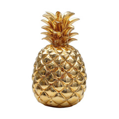 Shiny gold pineapple sculpture, detailed surface texture, isolated on black