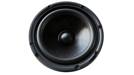Close-up of a black speaker component on transparent background