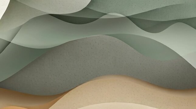 Abstract background with wavy green and beige paper shapes in a layered composition.