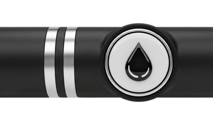 Black liquid drop icon with metallic accents