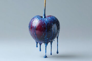 Candy Apple Fantasy: A vibrant, glistening candy apple is dipped in a cascade of captivating, vividly colored coating, creating a whimsical and irresistible allure.