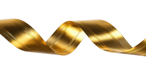 Gleaming golden ribbon twisting and flowing against a dark background
