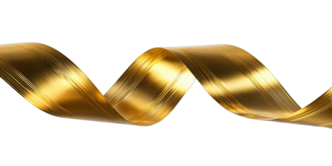 Gleaming golden ribbon twisting and flowing against a dark background