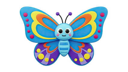 Cute Cartoon Butterfly with Blue Wings and Pink Cheeks