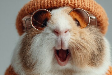 Hamster in Style: A charming hamster with a knitted hat and stylish spectacles exudes a comical charm. Perfect for injecting humor into your project.