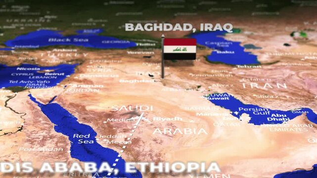 Flight From Addis Ababa ETHIOPIA to Baghdad IRAQ with flag pins