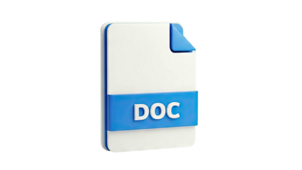 3D rendered DOC file icon with white and blue design