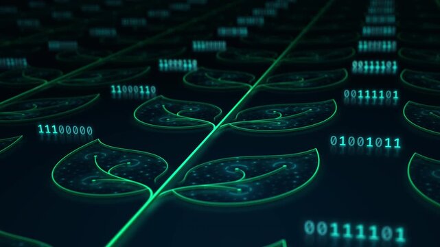 Sustainable AI server network growing as digital plant, green technology circuit, Seamless Loop animation.