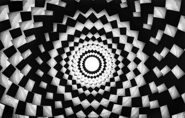 Naklejka premium Black and White Geometric Spiral Abstract with Dynamic Optical Pattern