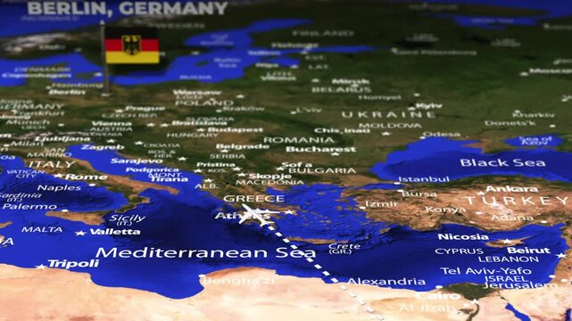 Flight From Addis Ababa ETHIOPIA to Berlin GERMANY with flag pins