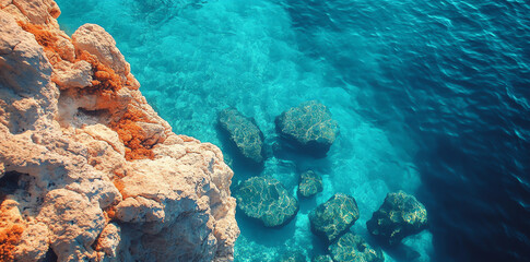 Coastline with Turquoise Sea and Rocky Edge