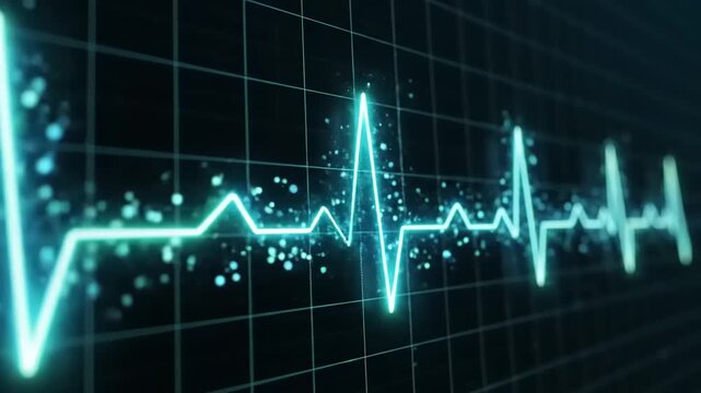 Abstract illustration of a glowing blue electrocardiogram against a black background