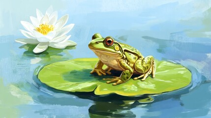 Peaceful frog on lily pad
