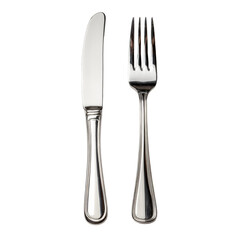 Shiny silver knife and fork on black background