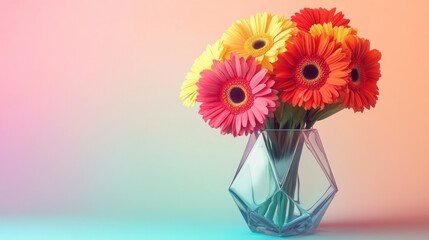 Vibrant bouquet of gerbera daisies in a geometric vase