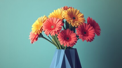 Vibrant flower bouquet in geometric vase
