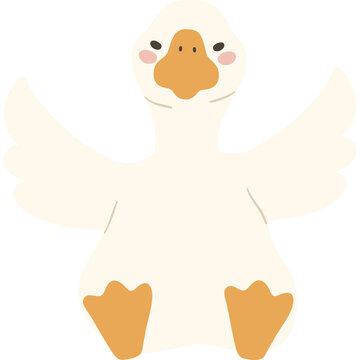 White goose cute funny cartoon flat design illustration.