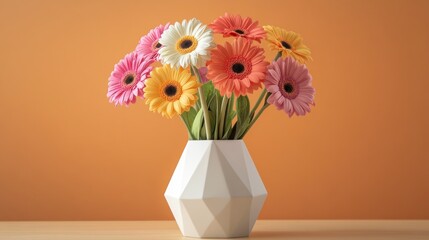 Vibrant flower bouquet in geometric vase (1)