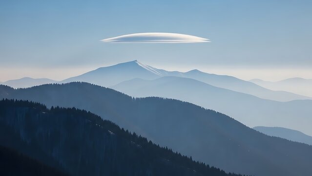 Mysterious mountain landscape with unidentified aerial phenomenon