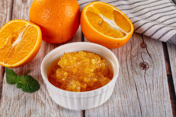 Sweet orange jam in the bowl