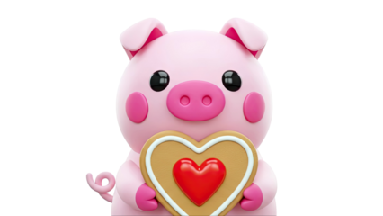 3D Pink Pig Character Holding a Heart-Shaped Cookie