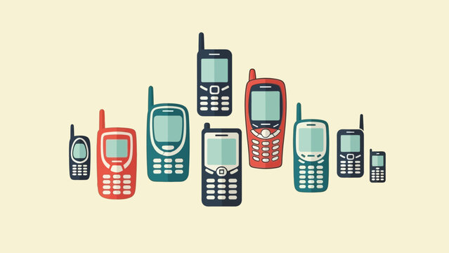 Assorted retro mobile phones in various colors and designs.