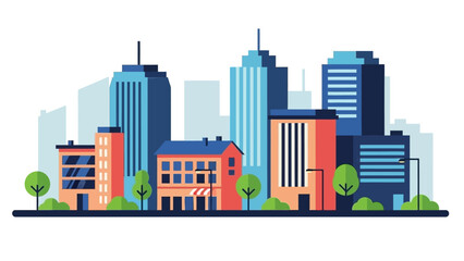 Modern cityscape with vibrant office buildings and urban landscape.