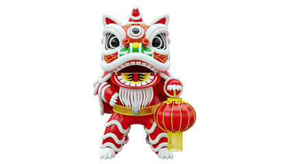 3D Rendered Chinese Lion Dance Figure with Lantern