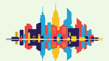 Fototapeta premium Vibrant City Skyline Sound Wave Equalizer Music Illustration.