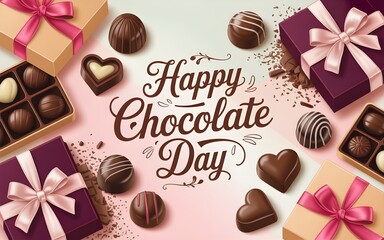 an elegant greeting card design featuring gift boxes and chocolates