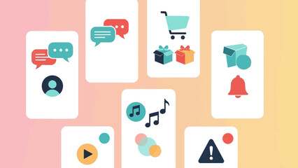 Collection of various notification icons on gradient background. © Abhinaya Project