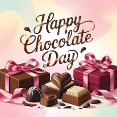 an elegant greeting card design featuring gift boxes and chocolates