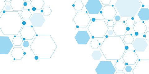 Science network pattern blue Hexagonal abstract background. Big Data Visualization structure elements . Health care and science medical pattern innovation. Template design with concept Dots and lines.