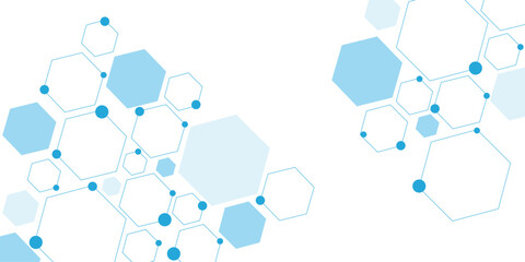 Science network pattern blue Hexagonal abstract background. Big Data Visualization structure elements . Health care and science medical pattern innovation. Template design with concept Dots and lines.