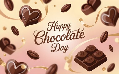 a dreamy soft aesthetic wallpaper celebration of chocolate day with chocolate bars and heart shaped chocolates