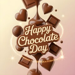 a dreamy soft aesthetic wallpaper celebration of chocolate day with chocolate bars and heart shaped chocolates