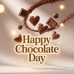 a dreamy soft aesthetic wallpaper celebration of chocolate day with chocolate bars and heart shaped chocolates