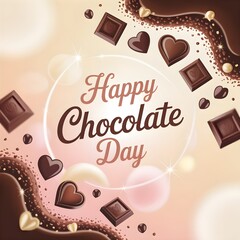 a dreamy soft aesthetic wallpaper celebration of chocolate day with chocolate bars and heart shaped chocolates
