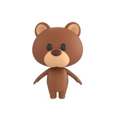 Fototapeta premium Cute 3D render Brown Bear character standing upright with arms slightly outstretched, neutral and friendly mascot style, isolated on white background.