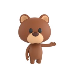 Obraz premium Cute 3D render Brown Bear character presenting to the side while facing the camera, friendly and confident mascot style, isolated on white background.