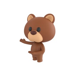 Obraz premium Cute 3D render Brown Bear character presenting with both hands to the side, friendly and welcoming mascot style, isolated on white background.
