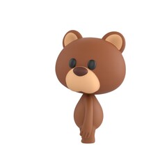 Fototapeta premium Cute 3D render Brown Bear character standing sideways with arms resting naturally by the body, head turned to look at the camera, calm and neutral pose, isolated on white background.