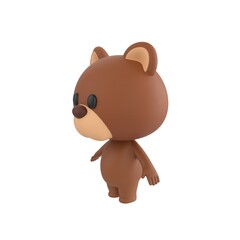 Naklejka premium Cute 3D render Brown Bear character standing upright with arms slightly spread, body turned 45 degrees to the side, balanced and open pose, isolated on white background.