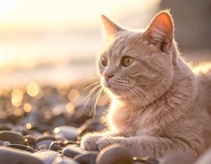ピンク色の猫とローズクオーツ